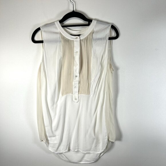 VINCE Ivory Beige Sleeveless Silk Blouse Style Top‎ Shirt V Button Size Large - Picture 1 of 9